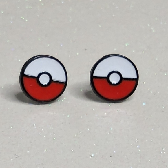 Jewelry - Pokemon Poke ball Acrylic Stud Earrings Red and White
